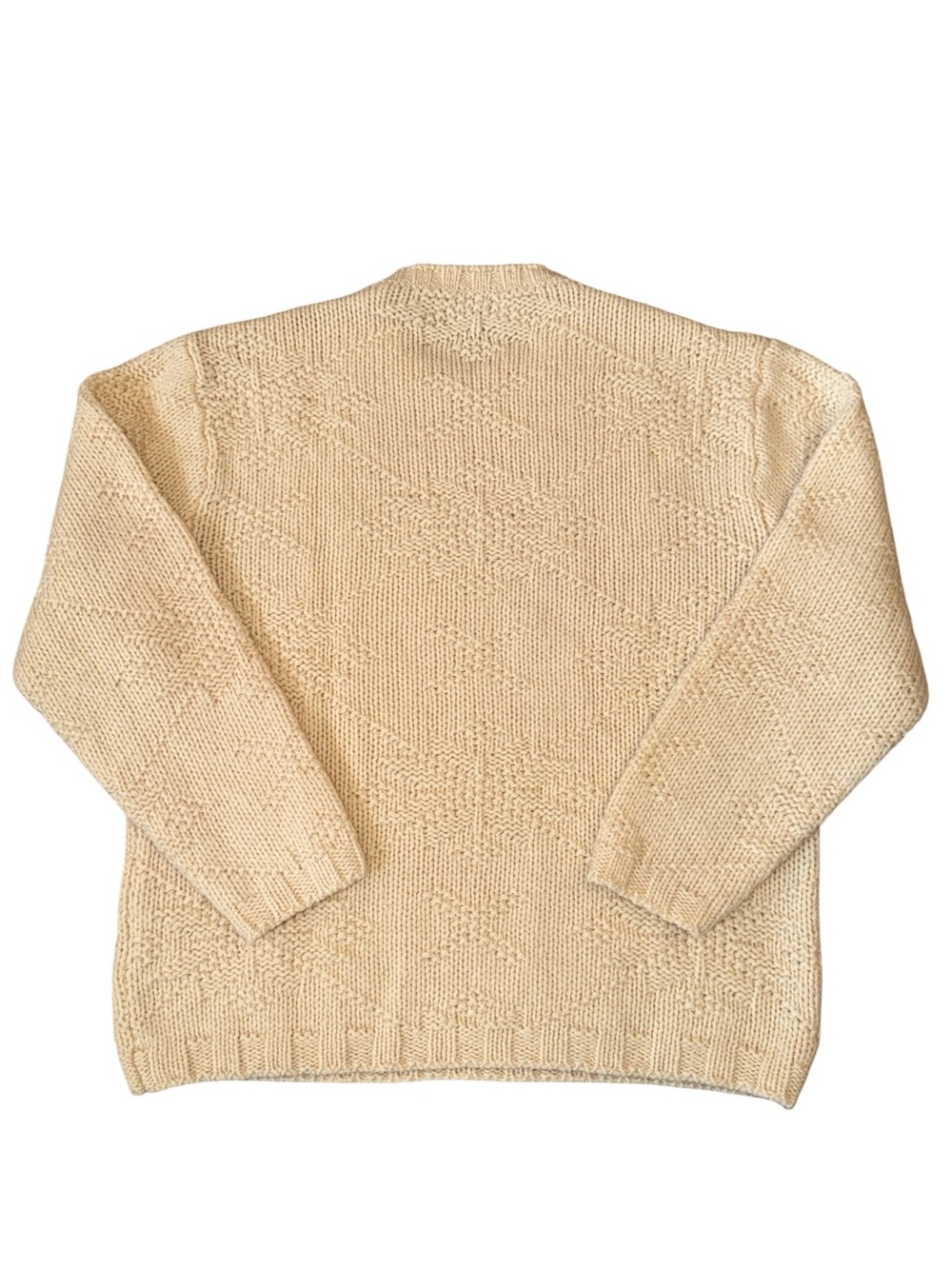 Vintage 80s Lands End Wool Fisherman Sweater Ivory Snowflake USA Large Chunky - Picture 2 of 15